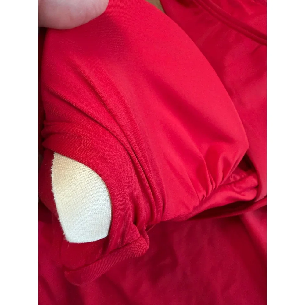 New Quince Italian Plunge One-Piece Swimsuit Red V Neck Thick Straps